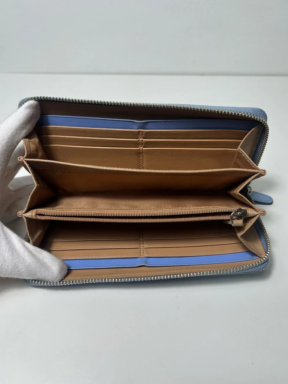 Coach Periwinkle Light Blue Leather Accordion Continental Zip Around Long Wallet